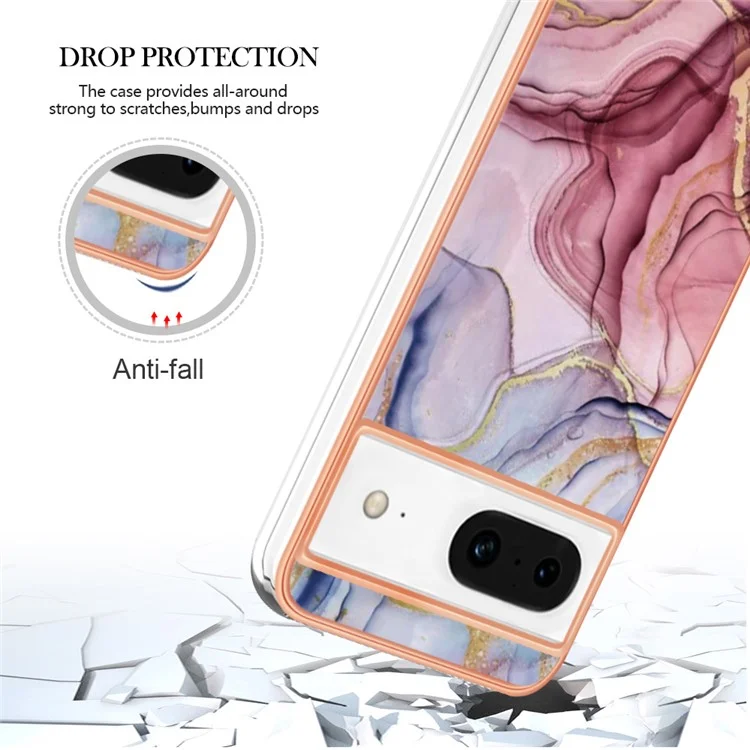 YB IMD Series-16 Style-E для чехла Google Pixel 8 Case 2.0mm TPU с электрохимическим напылением и мраморным узором - розовое золото