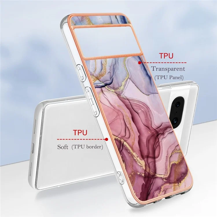 YB IMD Series-16 Style-E для чехла Google Pixel 8 Case 2.0mm TPU с электрохимическим напылением и мраморным узором - розовое золото