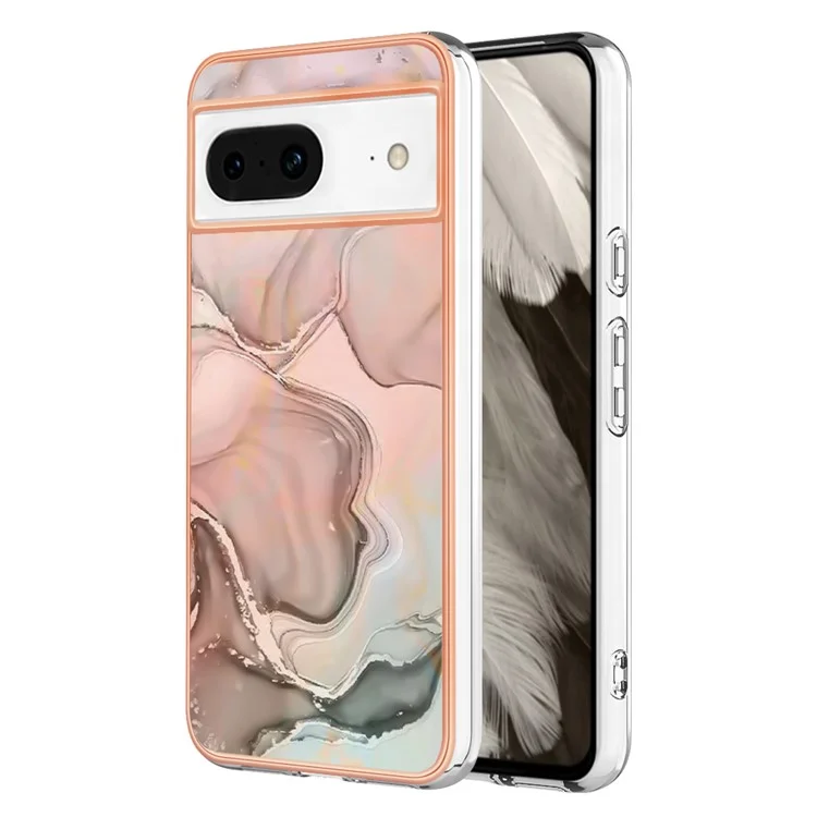 YB IMD Series-16 Style-E For Google Pixel 8 Case 2.0mm TPU Electroplated IMD Marble Phone Cover - Pink