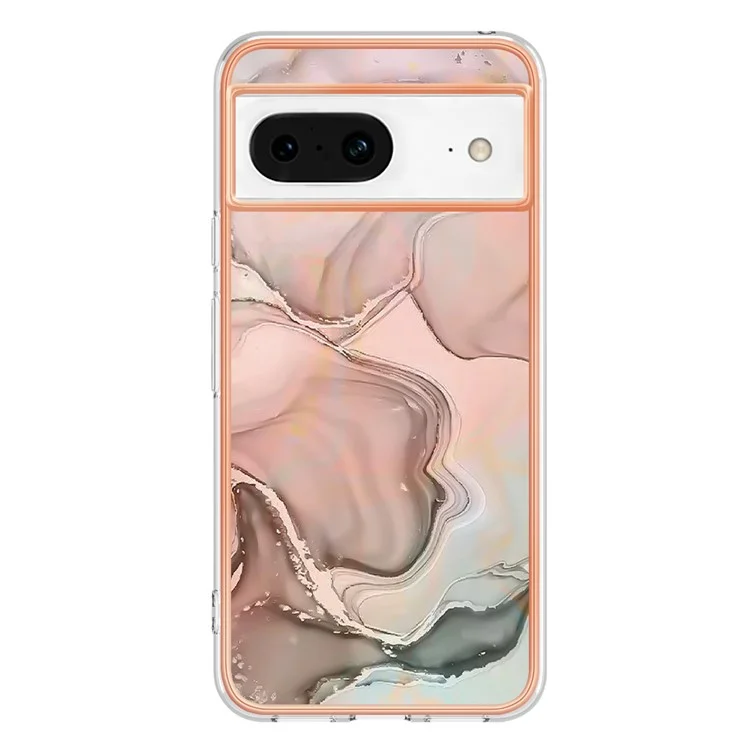 YB IMD Series-16 Style-E For Google Pixel 8 Case 2.0mm TPU Electroplated IMD Marble Phone Cover - Pink
