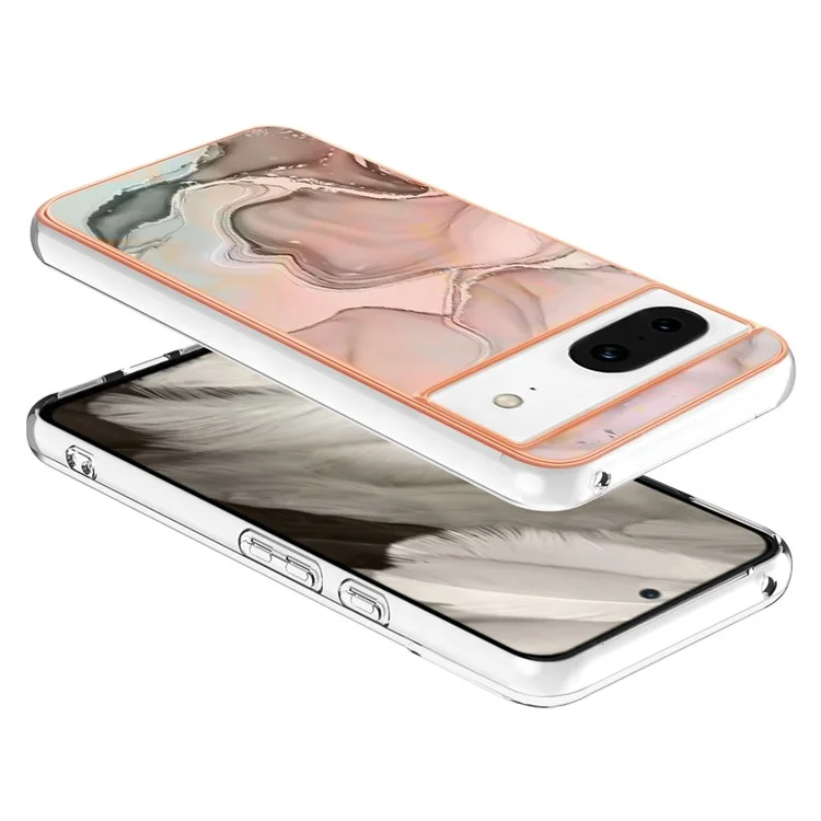 YB IMD Series-16 Style-E For Google Pixel 8 Case 2.0mm TPU Electroplated IMD Marble Phone Cover - Pink