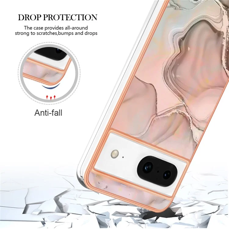 YB IMD Series-16 Style-E For Google Pixel 8 Case 2.0mm TPU Electroplated IMD Marble Phone Cover - Pink