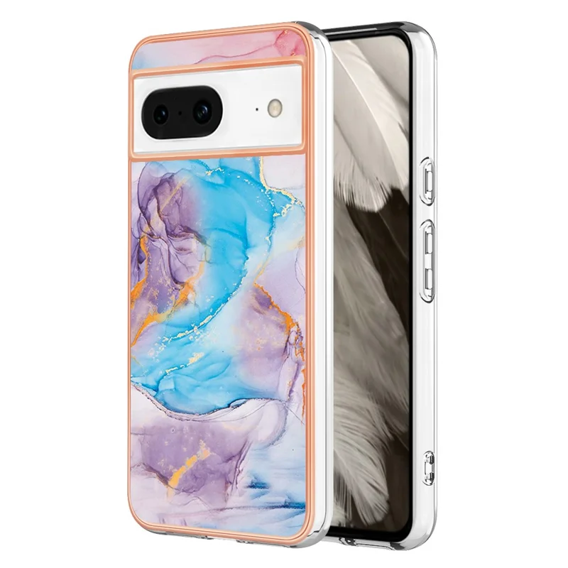 For Google Pixel 8 Case with IMD Marble Flower Pattern TPU Mobile Back Cover - Milky Way Marble Blue