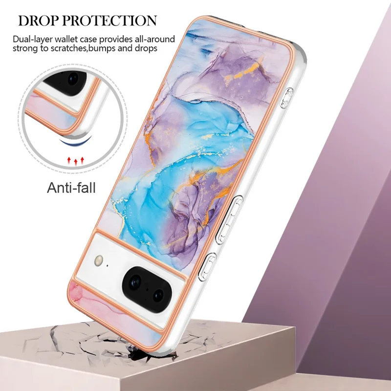 For Google Pixel 8 Case with IMD Marble Flower Pattern TPU Mobile Back Cover - Milky Way Marble Blue