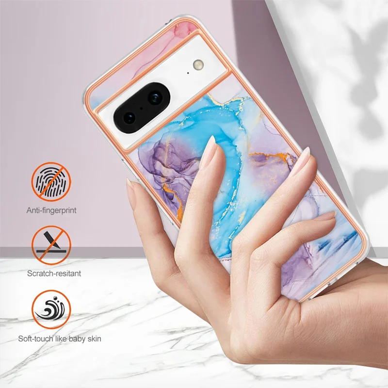 For Google Pixel 8 Case with IMD Marble Flower Pattern TPU Mobile Back Cover - Milky Way Marble Blue