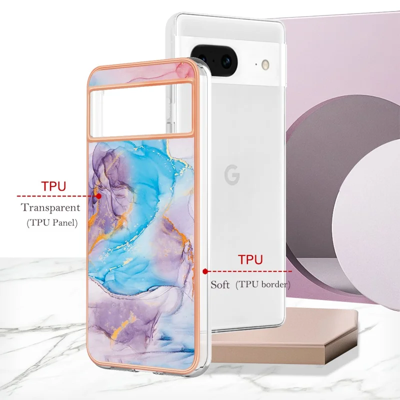 For Google Pixel 8 Case with IMD Marble Flower Pattern TPU Mobile Back Cover - Milky Way Marble Blue