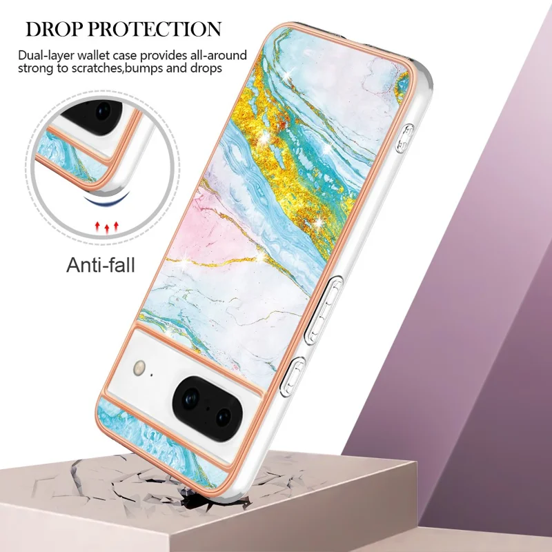 For Google Pixel 8 TPU Case with IMD Marble Pattern Electroplated Back Cover - Green 004