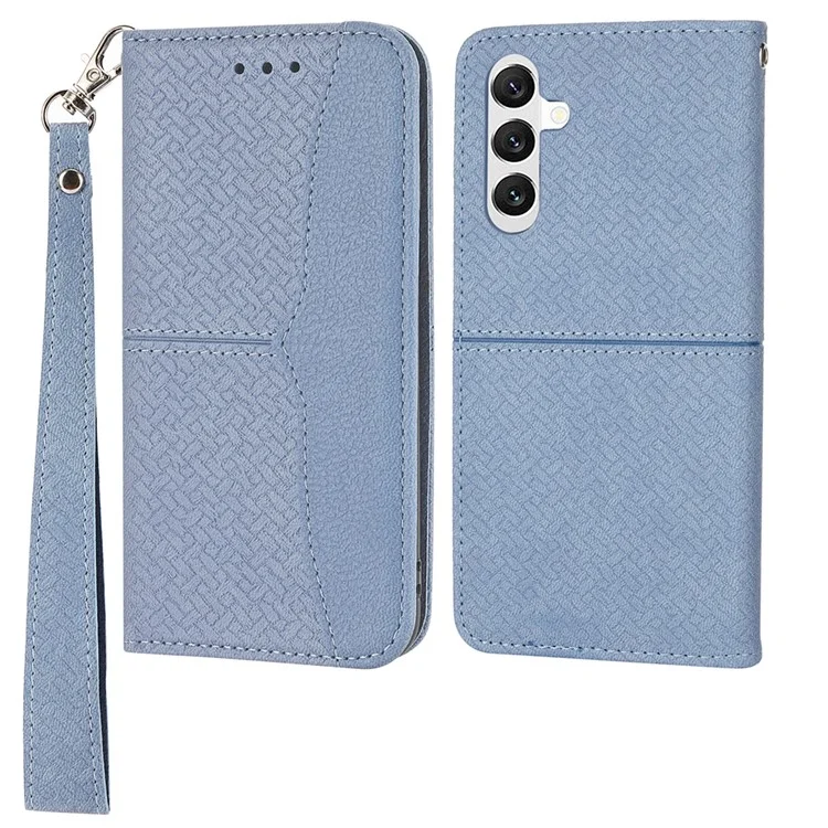 Para Samsung Galaxy A25 5G (Global) (161.0 x 76.5 x 8.3 mm) Funda Textura Trenzada Funda de Piel PU con Soporte y Correa - Gris