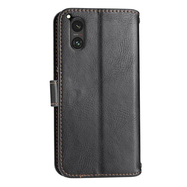For Sony Xperia 5 V Leather Case Zipper Pocket Phone Wallet Cover with Long and Short Strap - Black