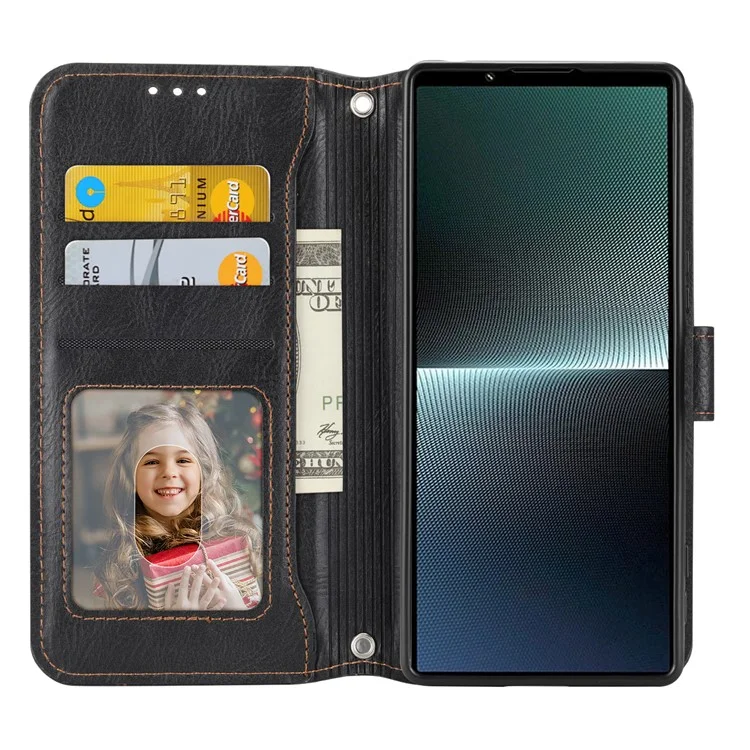 For Sony Xperia 5 V Leather Case Zipper Pocket Phone Wallet Cover with Long and Short Strap - Black