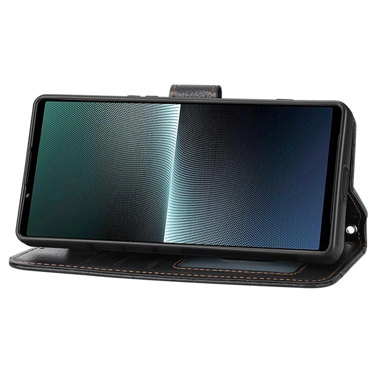 For Sony Xperia 5 V Leather Case Zipper Pocket Phone Wallet Cover with Long and Short Strap - Black