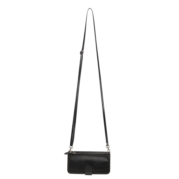 For Sony Xperia 5 V Leather Case Zipper Pocket Phone Wallet Cover with Long and Short Strap - Black
