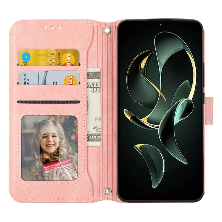 For Xiaomi Redmi K60 Ultra / 13T / 13T Pro Case Shockproof Leather Wallet Phone Cover with Long and Short Straps - Pink