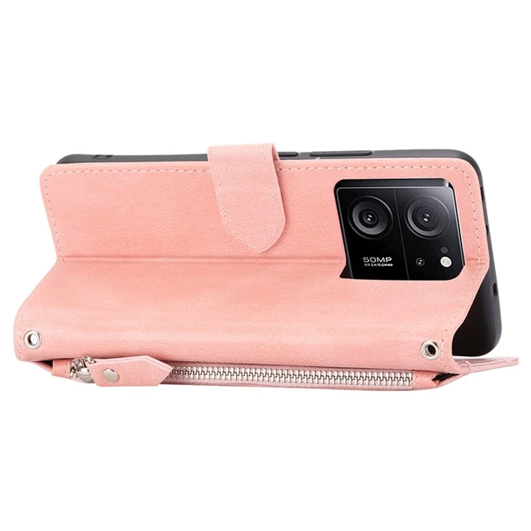 For Xiaomi Redmi K60 Ultra / 13T / 13T Pro Case Shockproof Leather Wallet Phone Cover with Long and Short Straps - Pink