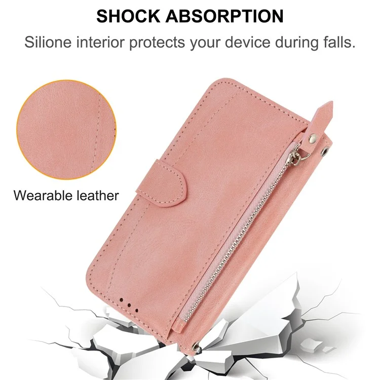 For Xiaomi Redmi K60 Ultra / 13T / 13T Pro Case Shockproof Leather Wallet Phone Cover with Long and Short Straps - Pink