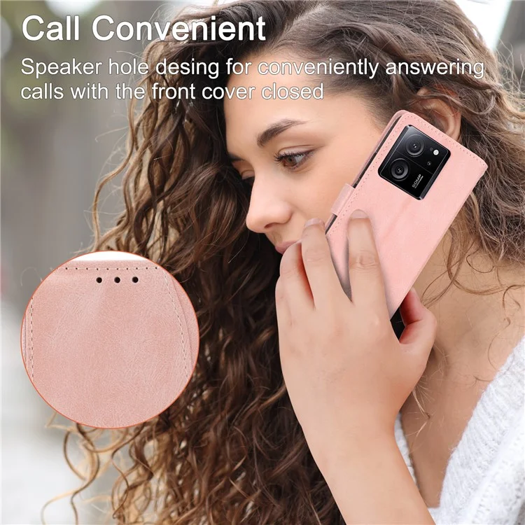 For Xiaomi Redmi K60 Ultra / 13T / 13T Pro Case Shockproof Leather Wallet Phone Cover with Long and Short Straps - Pink