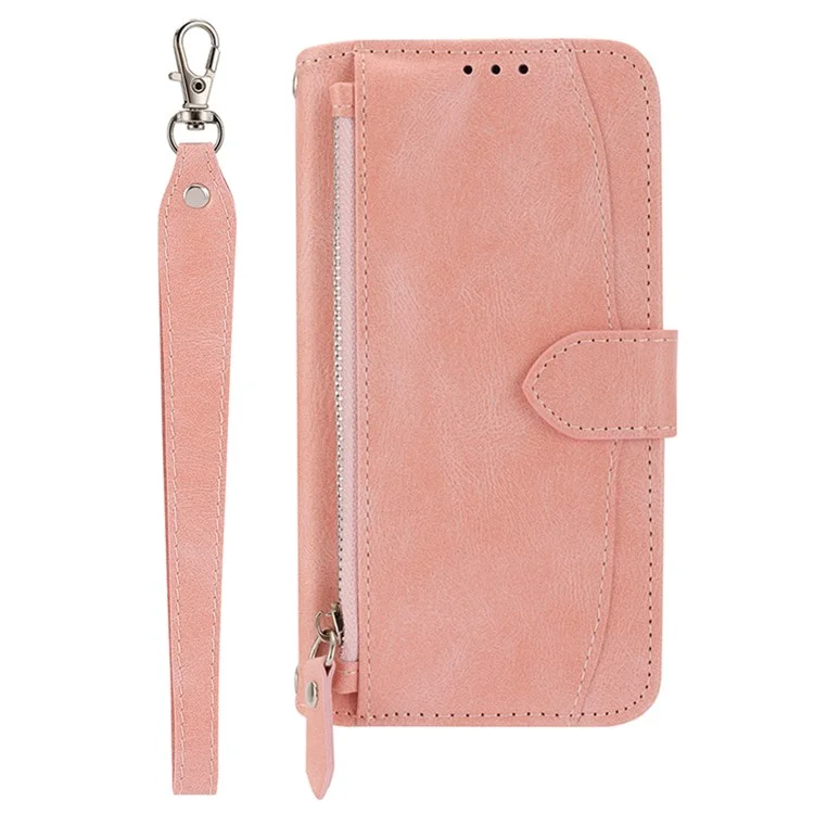 For Xiaomi Redmi K60 Ultra / 13T / 13T Pro Case Shockproof Leather Wallet Phone Cover with Long and Short Straps - Pink