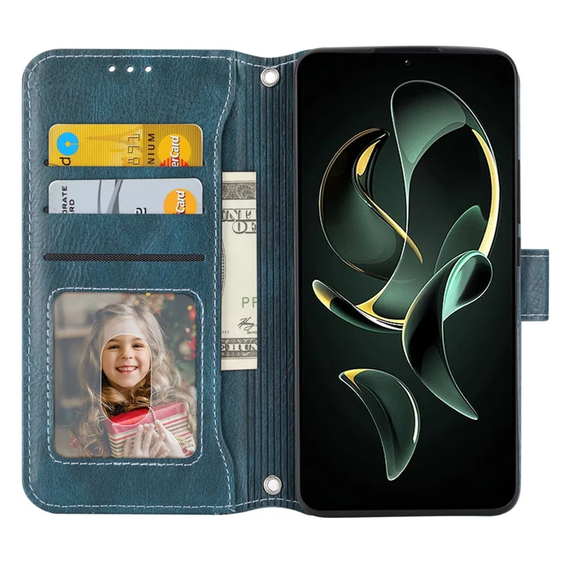 For Xiaomi Redmi K60 Ultra / 13T / 13T Pro Case Shockproof Leather Wallet Phone Cover with Long and Short Straps - Blue