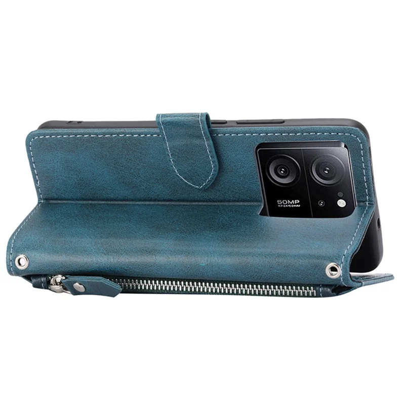 For Xiaomi Redmi K60 Ultra / 13T / 13T Pro Case Shockproof Leather Wallet Phone Cover with Long and Short Straps - Blue