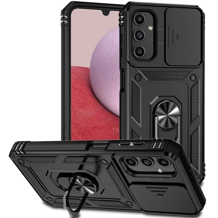 For Samsung Galaxy S23 FE Case Slide Camera Protection Kickstand Phone Cover - Black