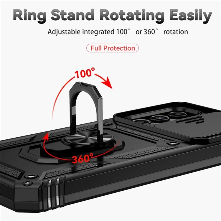 For Samsung Galaxy S23 FE Case Slide Camera Protection Kickstand Phone Cover - Black