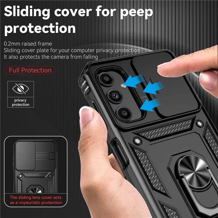 For Samsung Galaxy S23 FE Case Slide Camera Protection Kickstand Phone Cover - Black