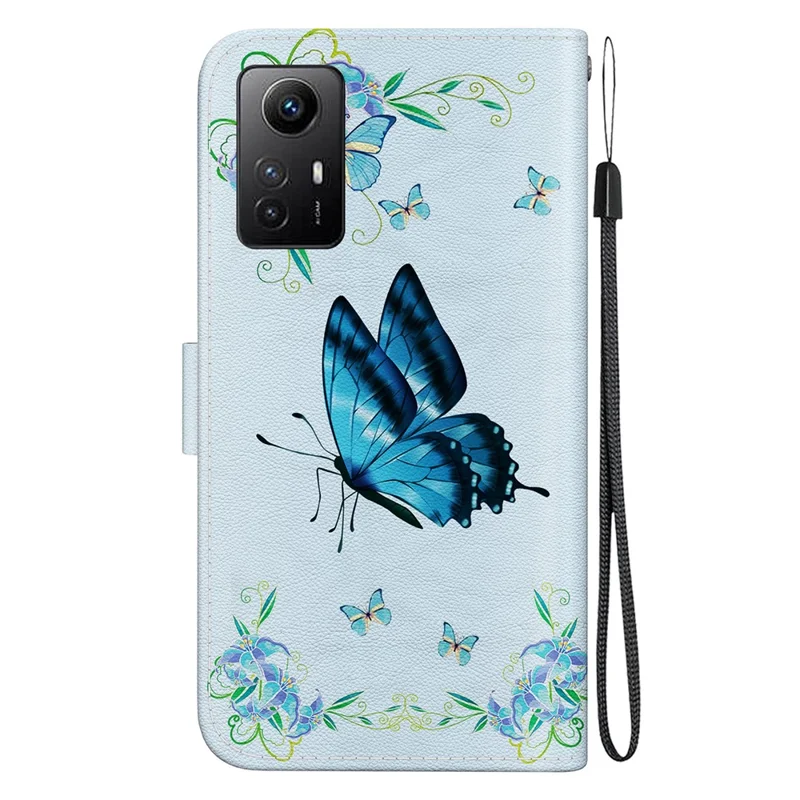 For Xiaomi Redmi Note 12S 4G Case Wallet Stand Mobile Phone Cover - Blue Butterfly Flower