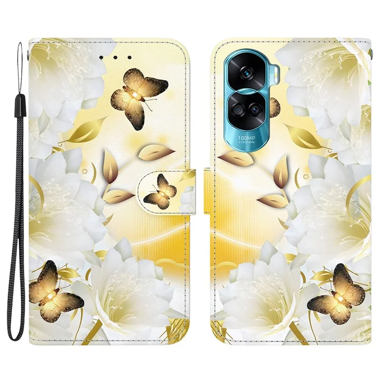 For Honor 90 Lite 5G / X50i 5G Case Pattern Printing Anti-drop Phone Cover - Gold Butterfly Flower