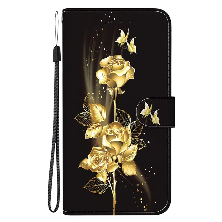 For Honor 90 Case Pattern Printing Shockproof Phone Cover - Gold Butterfly Rose