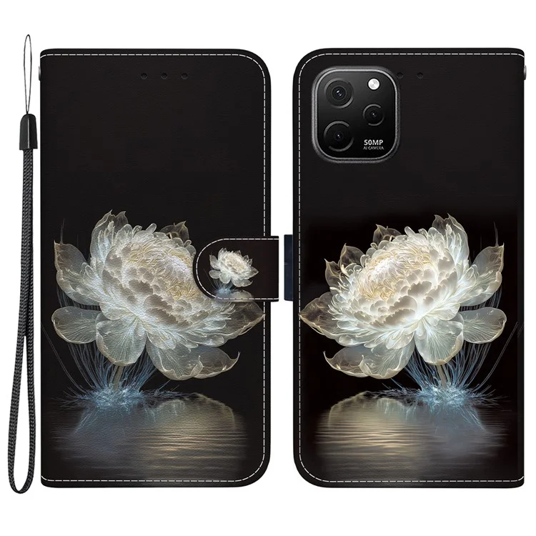 Für Huawei nova Y61 4G Hülle Wallet Funktion Musterdrucken Telefonhülle - Kristall Päonie