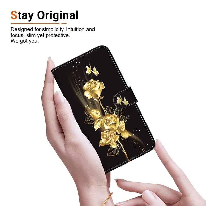Für Huawei nova Y61 4G Hülle Wallet Function Pattern Printing Phone Cover - Gold Butterfly Rose