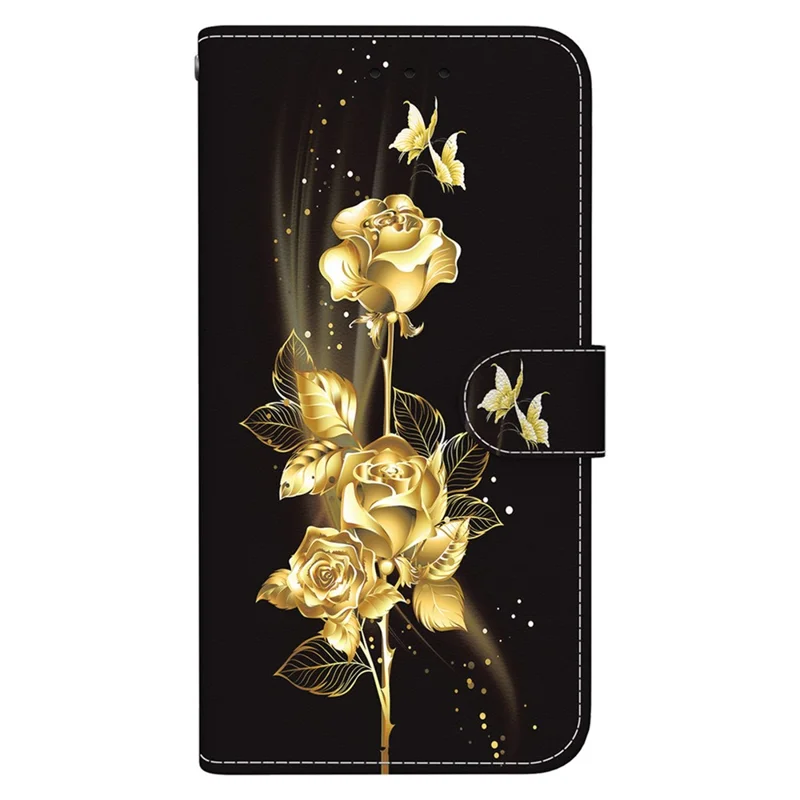 Für Huawei nova Y61 4G Hülle Wallet Function Pattern Printing Phone Cover - Gold Butterfly Rose