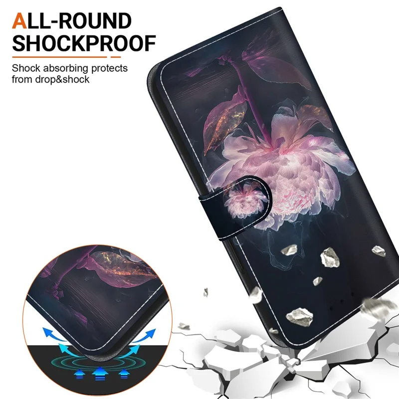 For Sony Xperia 10 V Case Pattern Printed PU Leather Protective Phone Cover - Purple Peony