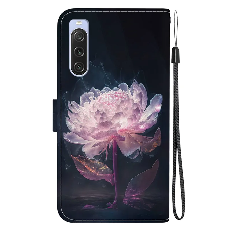 For Sony Xperia 10 V Case Pattern Printed PU Leather Protective Phone Cover - Purple Peony