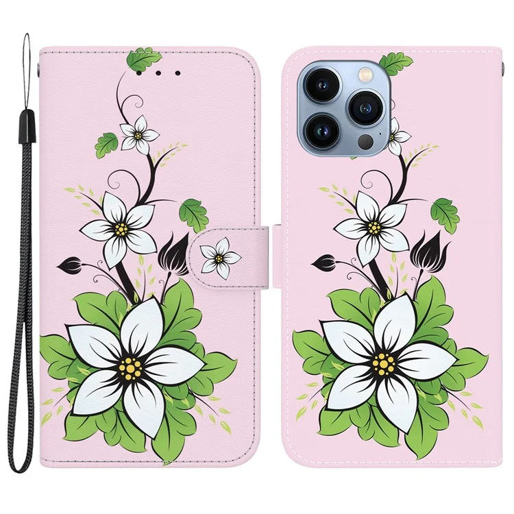 Pour iPhone 15 Pro Wallet Phone Case PU Leather Stand Protective Cover - Lily