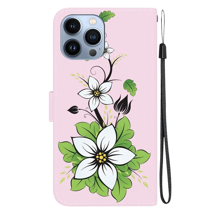 Pour iPhone 15 Pro Wallet Phone Case PU Leather Stand Protective Cover - Lily