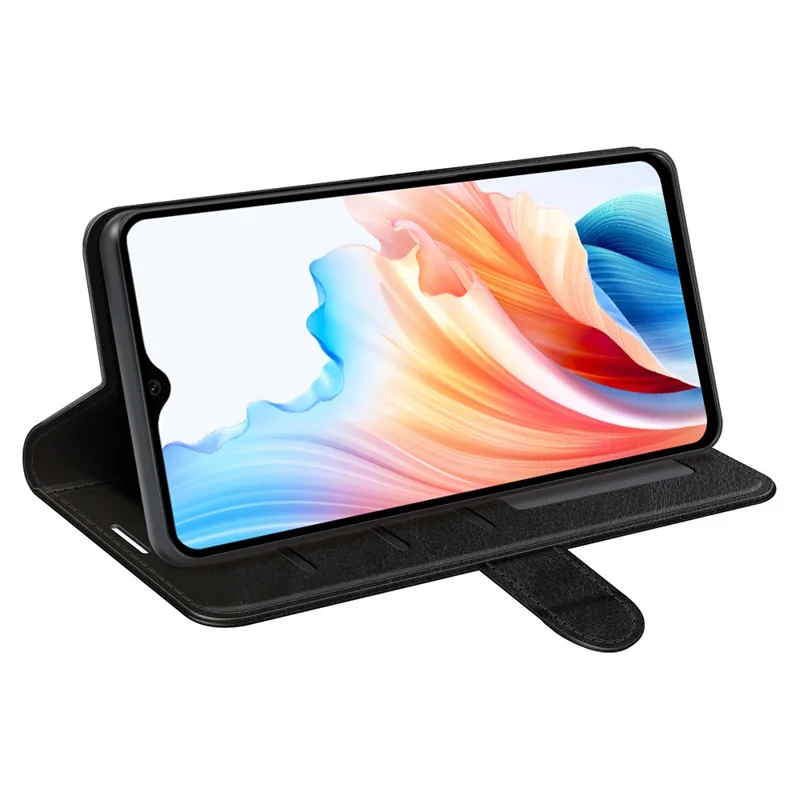 Per Oppo A38 4G Case Stand Wallet PU Leather Phone Cover Crazy Horse Texture Shell - Nero