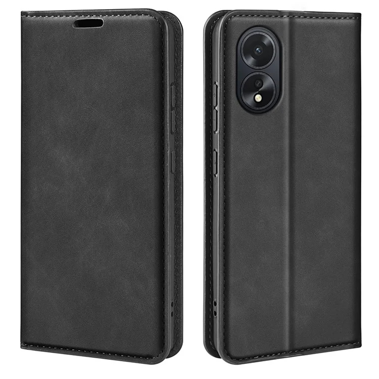 Für Oppo A38 4G Smartphone-Hülle PU-Leder Brieftasche Ständer Stoßfeste Skin-Touch-Gefühl Abdeckung - Schwarz
