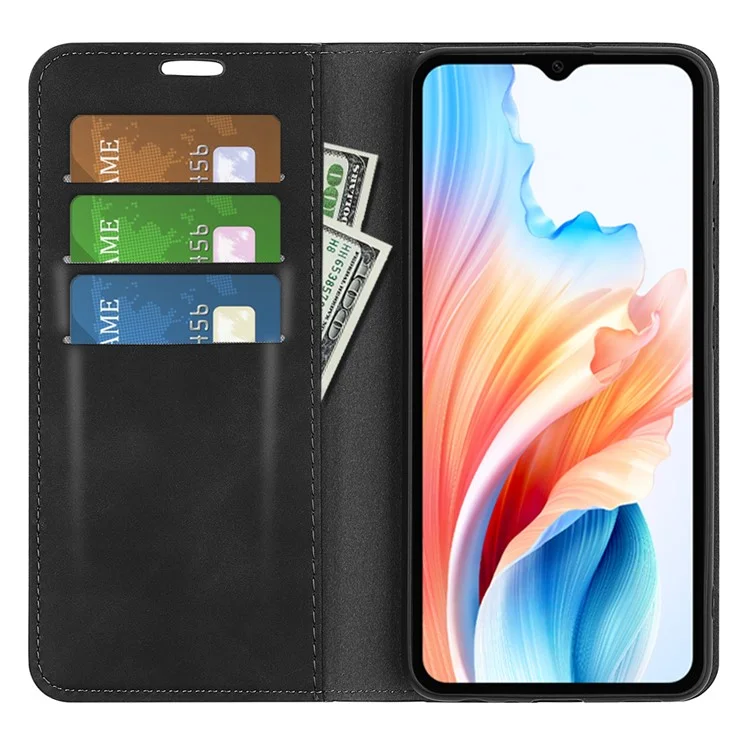 Für Oppo A38 4G Smartphone-Hülle PU-Leder Brieftasche Ständer Stoßfeste Skin-Touch-Gefühl Abdeckung - Schwarz