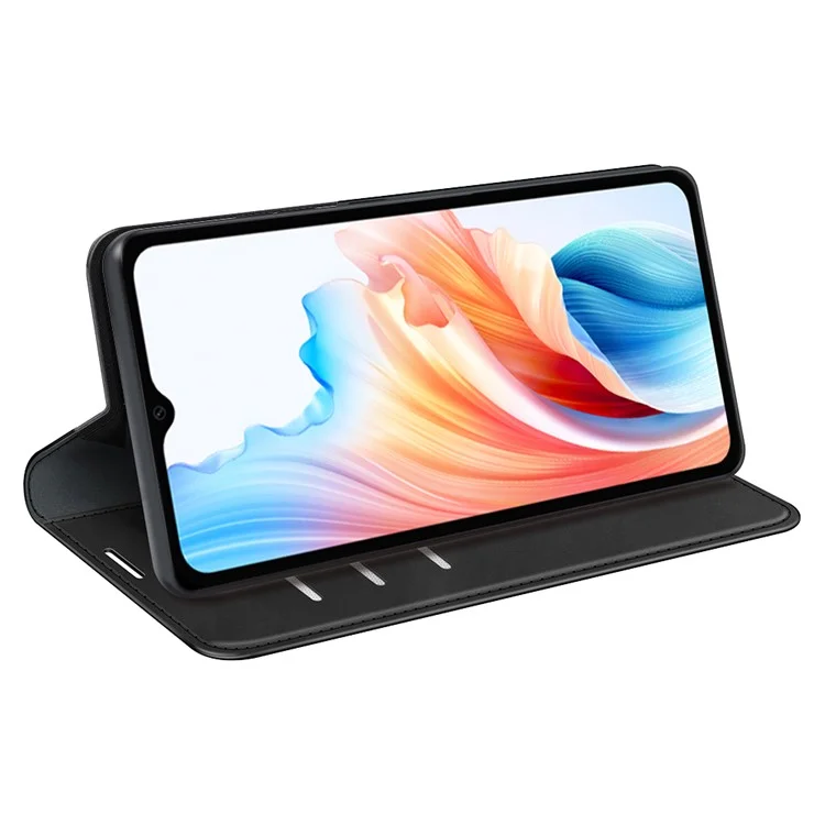 Für Oppo A38 4G Smartphone-Hülle PU-Leder Brieftasche Ständer Stoßfeste Skin-Touch-Gefühl Abdeckung - Schwarz
