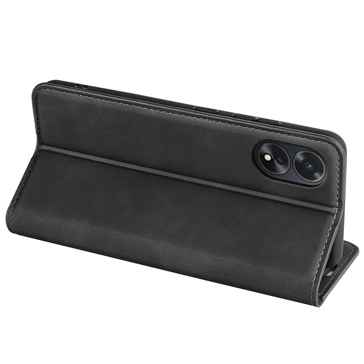 Für Oppo A38 4G Smartphone-Hülle PU-Leder Brieftasche Ständer Stoßfeste Skin-Touch-Gefühl Abdeckung - Schwarz