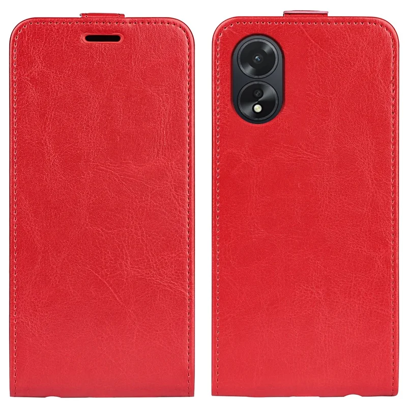 For Oppo A38 4G Case Card Slot Phone Shell Crazy Horse Texture Leather Phone Cover - Red