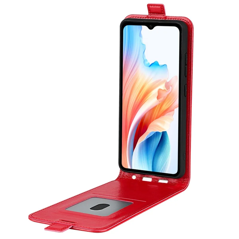 For Oppo A38 4G Case Card Slot Phone Shell Crazy Horse Texture Leather Phone Cover - Red