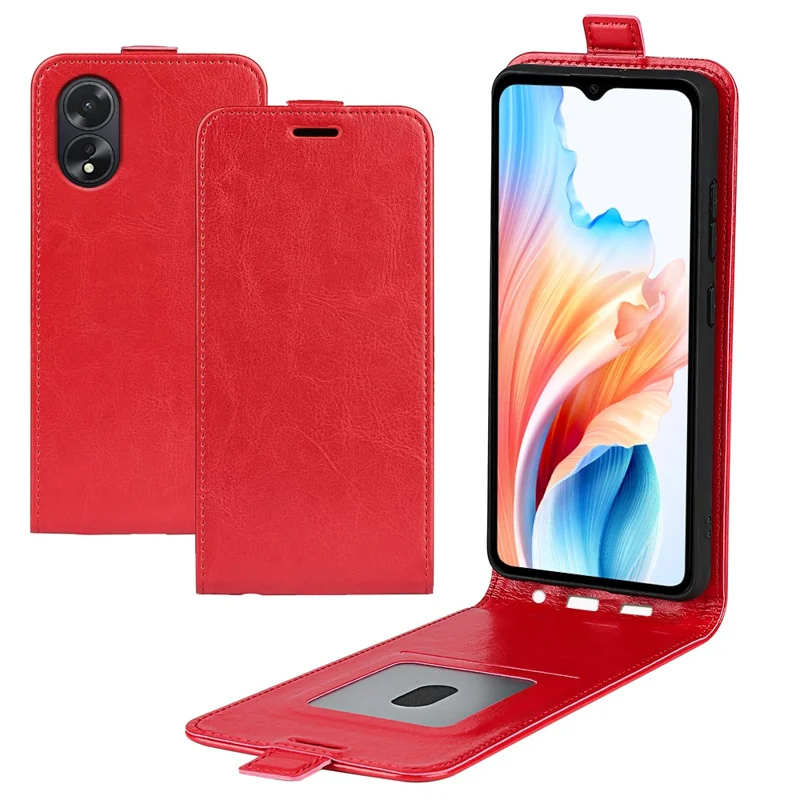 For Oppo A38 4G Case Card Slot Phone Shell Crazy Horse Texture Leather Phone Cover - Red