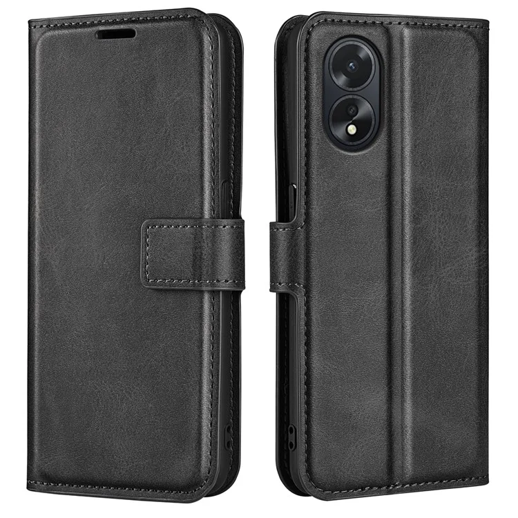 For Oppo A38 4G Case Magnetic Phone Cover Wallet PU Leather Phone Stand Shell - Black