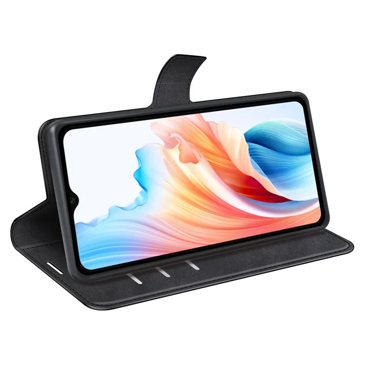 For Oppo A38 4G Case Magnetic Phone Cover Wallet PU Leather Phone Stand Shell - Black