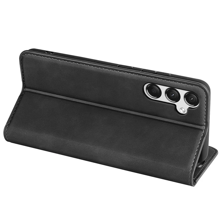 Для Samsung Galaxy A25 5G (Global) (161,0 x 76,5 x 8,3 мм) Чехол Anti-Scratch Wallet Stand Skin-touch Feeling Leather Phone Cover - Black