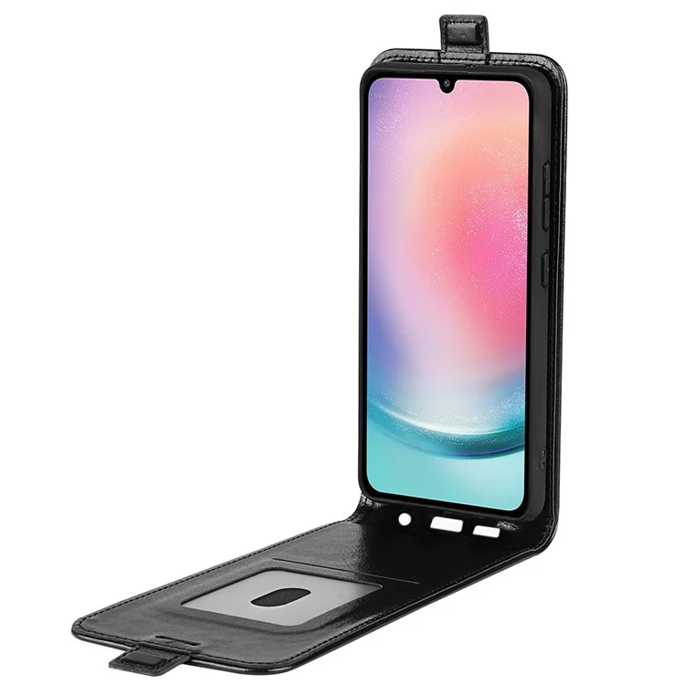 Flip Cover verticale per Samsung Galaxy A25 5G (Global) (161,0 x 76,5 x 8,3 mm) Custodia in pelle texture Crazy Horse - Nero