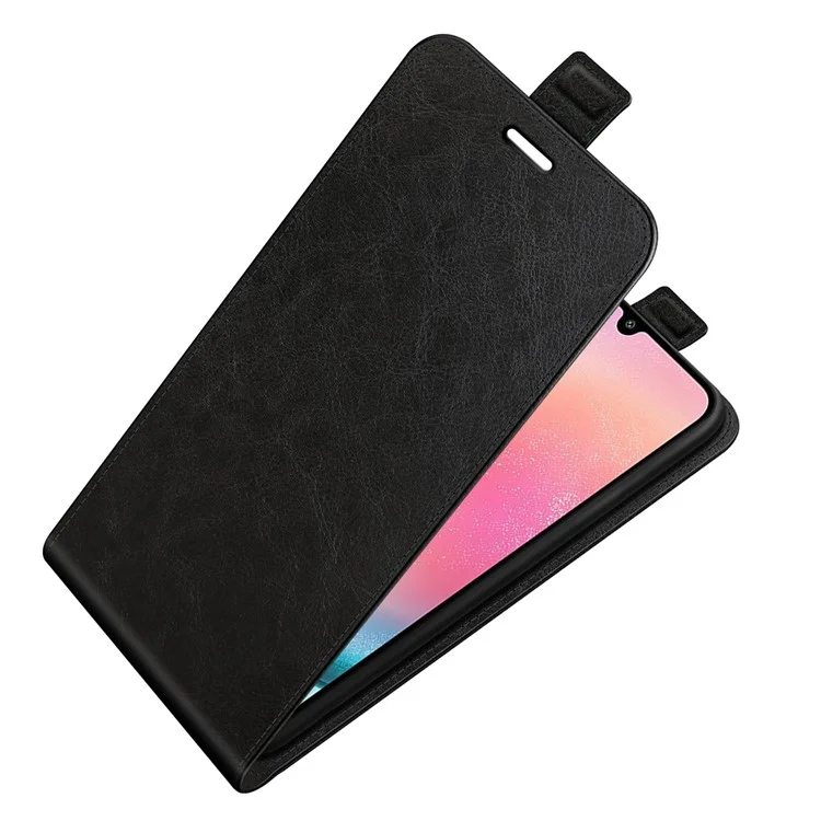 Flip Cover verticale per Samsung Galaxy A25 5G (Global) (161,0 x 76,5 x 8,3 mm) Custodia in pelle texture Crazy Horse - Nero