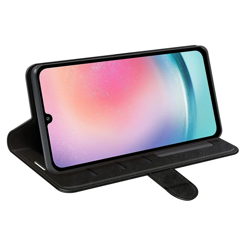 Чехол для Samsung Galaxy A25 5G (Глобальная версия) (161,0 x 76,5 x 8,3 мм), тонкий корпус из искусственной кожи с текстурой «дикая лошадь», чехол-бумажник — черный